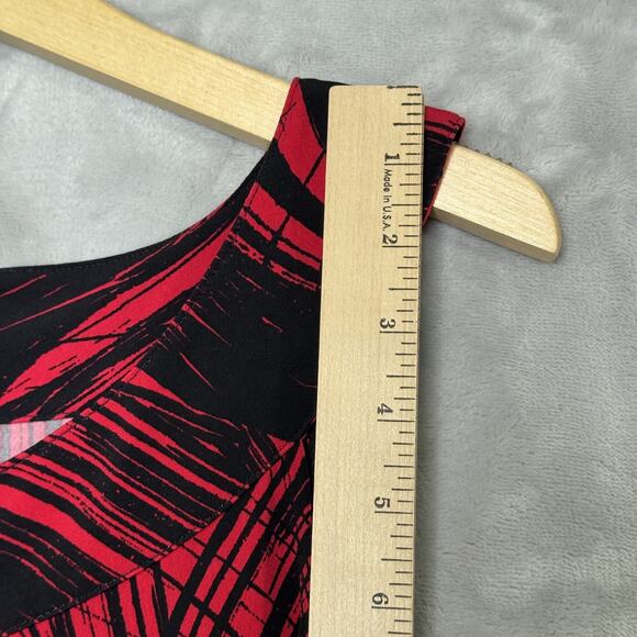 Calvin Klein Tank Top Womens Large Red Black Abstract Sleeveless Blouse Stretch - Picture 9 of 10